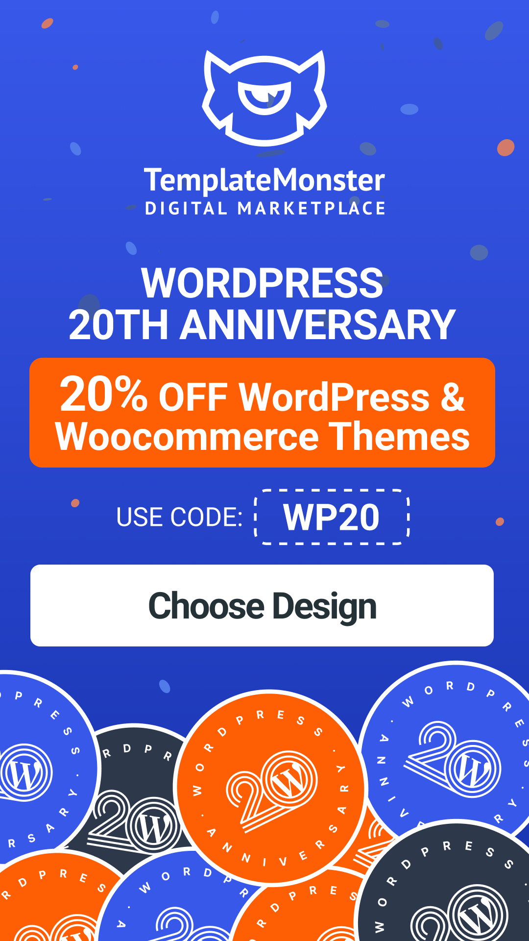 WordPress 20 years celebration &#8211; TemplateMonster deals 1080 1920